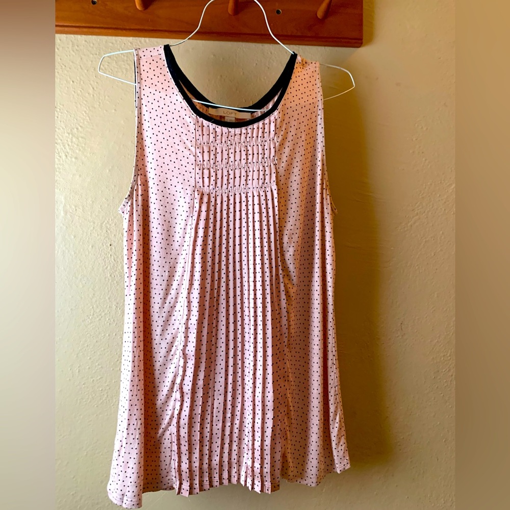 Pink and black mini polka dot Loft tank, size S but fits like a M.